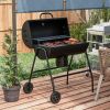 Outsunny Barrel Charcoal BBQ Grill Smoker with 420 sqin Cooking Area Wheels Ash Catcher Black