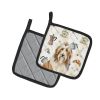 Fawn Bearded Collie Coffee Bar Pair of Pot Holders Pair 7.5x7.5 Quilted Insulated Hot Pads Decorative Kitchen Gift Made in USA