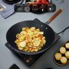 WANGYUANJI Iron Wok, 12.59" Lightweight Wok and Stir Fry Pan, Wooden Handle Carbon Steel Wok No Chemical Coated Flat Bottom Wok for Induction
