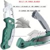 2pcs Utility Knife Set: Retractable Cutter (5 Blades) Folding Utility Knife PTR Plastic Handle Safety Lock Built-in Blade Storage (3 Blades) SK5 Sharp