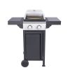 2-Burner Propane Gas BBQ Grill, Pizza Box, 24600BTU Output With Wire Enamel Cooking Grids For Outdoor Barbecue, Foldable Side Table, Hanging Basket