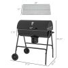 Outsunny Barrel Charcoal BBQ Grill Smoker with 420 sqin Cooking Area Wheels Ash Catcher Black