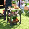 Outsunny 3-Shelf Outdoor Grill Cart with Stainless Steel Tabletop, Movable Pizza Oven Table with Hooks, Side Handle, Wheels