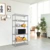 5 Tier Rectangular Metal Storage Rack Silver Gray Heavy Duty Carbon Steel Shelving Unit Adjustable Freestanding Organizer for Kitchen Garage Pantry Ba