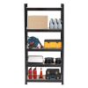 5-Tier Black Metal Storage Rack with MDF Boards, 150x70x30cm Heavy Duty Powder-Coated Steel Shelving Unit for Home, Kitchen, Garage