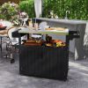 Outsunny Outdoor Bar Cart with Storage, Stainless Steel Outdoor Bar Table Top, Wheeled HDPE Kitchen Island for Food Prep, Black