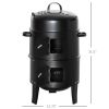 Outsunny 3-in-1 Vertical Charcoal BBQ Smoker Grill with 2 Cooking Areas and Thermometer