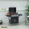 Outsunny 52 Barbecue Grill with Wheels 4+1 Burner Propane Gas Outdoor BBQ Trolley Side Burner Warming Rack Black