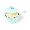 HAWOK Enameled Cast Iron Mini Saucepan, 1QT Saucepan with Lid and Long Handle, Green