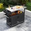 Outsunny Outdoor Bar Cart with Storage, Stainless Steel Outdoor Bar Table Top, Wheeled HDPE Kitchen Island for Food Prep, Black