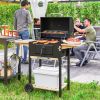 Outsunny Charcoal BBQ Grill with 245 sq.in. Cooking Area, Outdoor Barbecue Grill with Adjustable Charcoal Pan, 3 Shelves, Thermometer