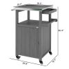 Outsunny Outdoor Grill Cart with Stainless Steel Top, Solid Wood Outdoor Kitchen Island with Wheels, Integrated Hole, Dark Gray