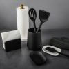 2 Pack 6.2" Ribbed Ceramic Kitchen Utensil Holder, Black