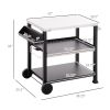 Outsunny Grill Cart Table Outdoor, 3-Shelf Stainless Steel, Pizza Oven Stand, Black with BBQ Wheels & Side Handle