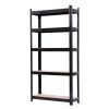 5-Tier Black Metal Storage Rack with MDF Boards, 150x70x30cm Heavy Duty Powder-Coated Steel Shelving Unit for Home, Kitchen, Garage