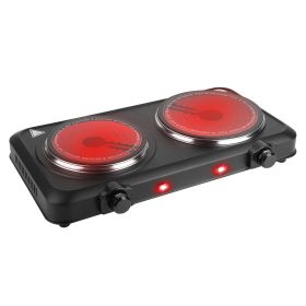 1Pc 2000W Electric Infrared Dual Burner Portable Heating Hot Plate Stove Countertop RV Hotplate With Glass Cooktop Stepless Temperature Adjustments Fo