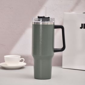 40oz Handle Car Cup with pipette stainless Steel insulated Cold beer cup portable ice cup with handle; Insulated Reusable Leakproof Stainless Steel Wa (Color: Light green)