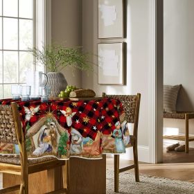Horaldaily Christmas Tablecloth 52Ã—70 Inch, Holy Nativity Red Buffalo Plaid Washable Table Cover for Party Picnic Dinner Decor (size: 70" (Round))