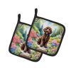 Labradoodle Spring Path Pair of Pot Holders Kitchen Heat Resistant Pot Holders Sets Oven Hot Pads for Cooking Baking BBQ, 7 1/2 x 7 1/2