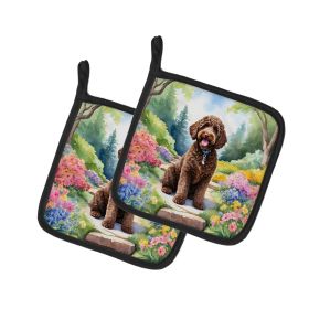 Labradoodle Spring Path Pair of Pot Holders Kitchen Heat Resistant Pot Holders Sets Oven Hot Pads for Cooking Baking BBQ, 7 1/2 x 7 1/2 (Default: Default)
