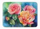 New York Roses in Watercolor Memory Foam Kitchen Mat Machine Washable Anti-Fatigue Mat Cushion Comfort Bath Mat or Kitchen Rug