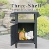 Grill Carts Outdoor with Storage and Wheels, Whole Metal Portable Table and Storage Cabinet for BBQ,Deck,Patio,Backyard(Dark Grey)