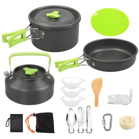 16Pcs Camping Cooking Ware Set Camping Stove Cookware Kit Aluminum Pot Pan Kettle Set with Bowls Knife Fork Spoon Carabiner Spatula Cutting Board for (Color: As shown)