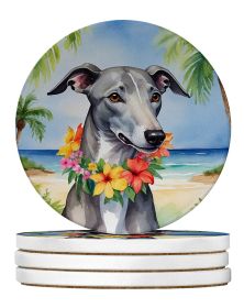 Greyhound Luau Large Sandstone Coasters Pack of 4 Absorbent Round Coasters Decor Gifts for Men or Women, 4 in, Multicolor (Default: Default)