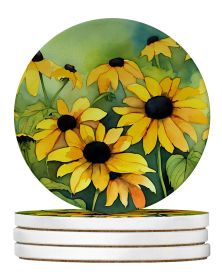 Maryland Black-Eyed Susans in Watercolor Large Sandstone Coasters Pack of 4 Absorbent Round Coasters Decor Gifts for Men or Women, 4 in, Multicolor (Default: Default)