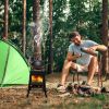 Portable Camping Stove with Detachable Iron Panels Black 27x27x34cm Lightweight Foldable Outdoor Wood Burning Fire Pit for Picnic BBQ Hiking Backpacki