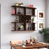 Large Wall Mounted 3 Tier Rustic Bottle Wine Rack,Multifunctional Wooden Wall Mounted Wine Rack,Storage Rack with Wine Glass Holder